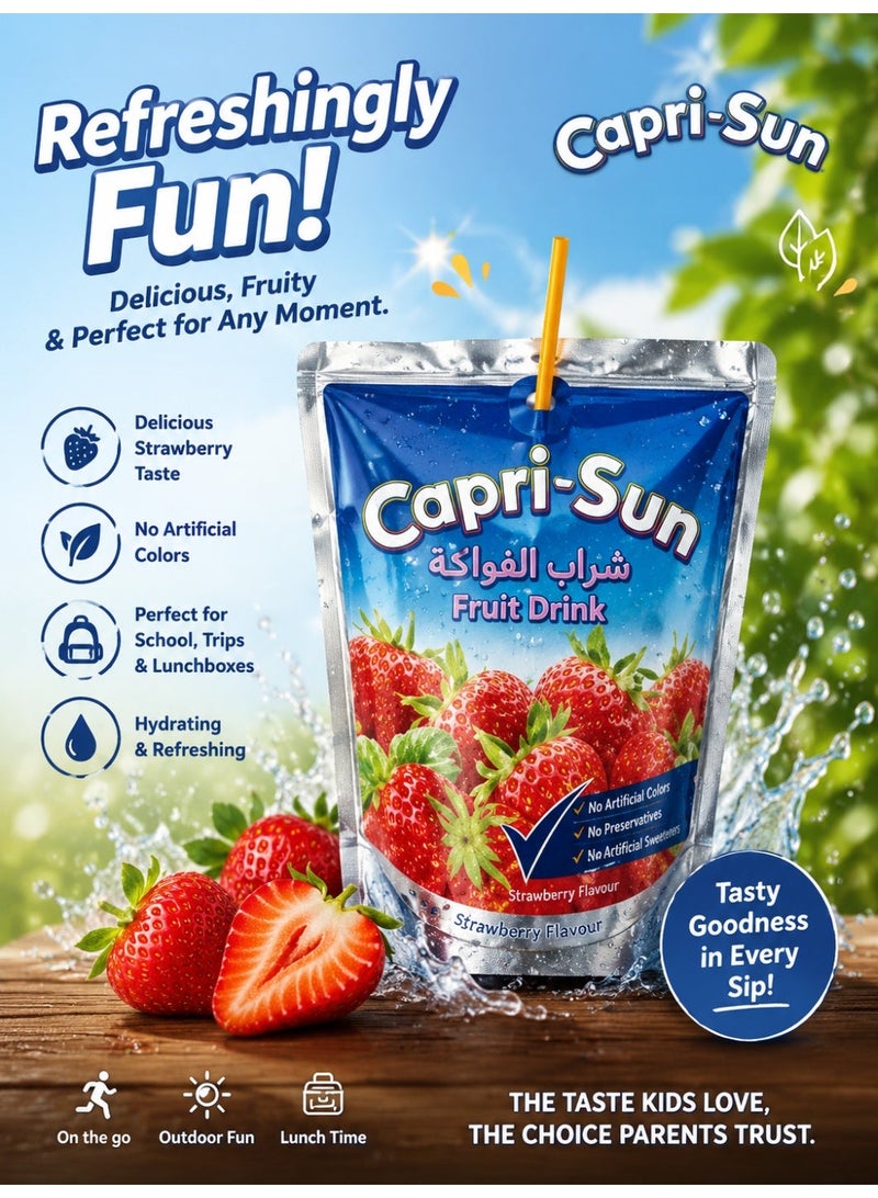 Capri-Sun Strawberry Fruit Juice Drink – Pack of 6 | Refreshing Strawberry Flavor | Ready to Drink | Kids-Friendly Juice Pouches - Image 3