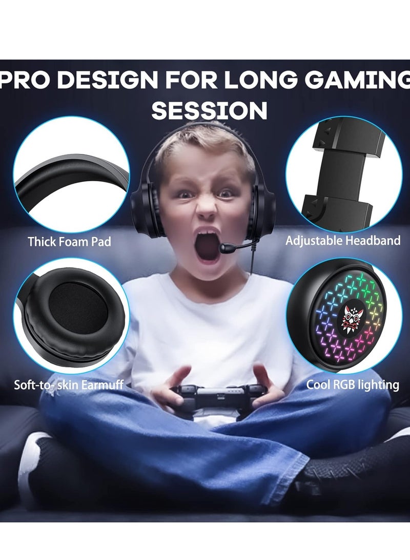 onikuma X7 PRO Gaming Headset – Stereo Sound RGB Gaming headphone With Mic – 3.5 mm jack + USB for Light For PC mobile phone consoles PS4-5 ,  Xbox One | Black - Image 4