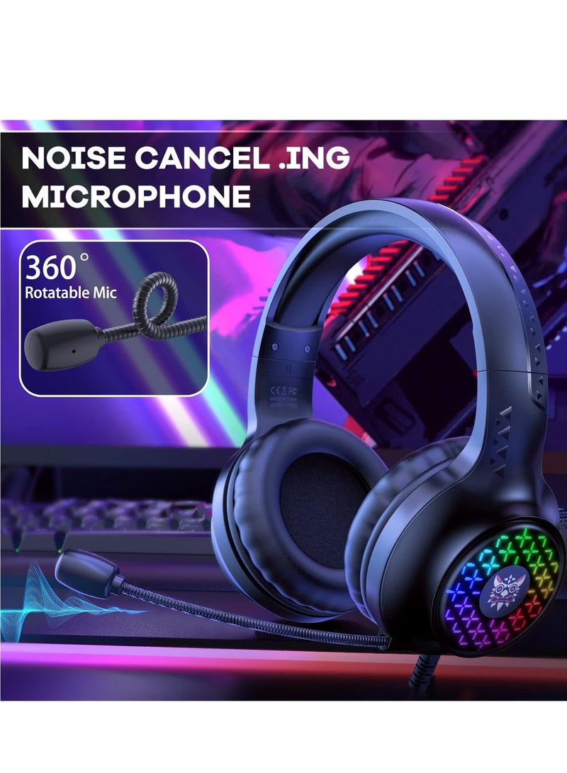 onikuma X7 PRO Gaming Headset – Stereo Sound RGB Gaming headphone With Mic – 3.5 mm jack + USB for Light For PC mobile phone consoles PS4-5 ,  Xbox One | Black - Image 2