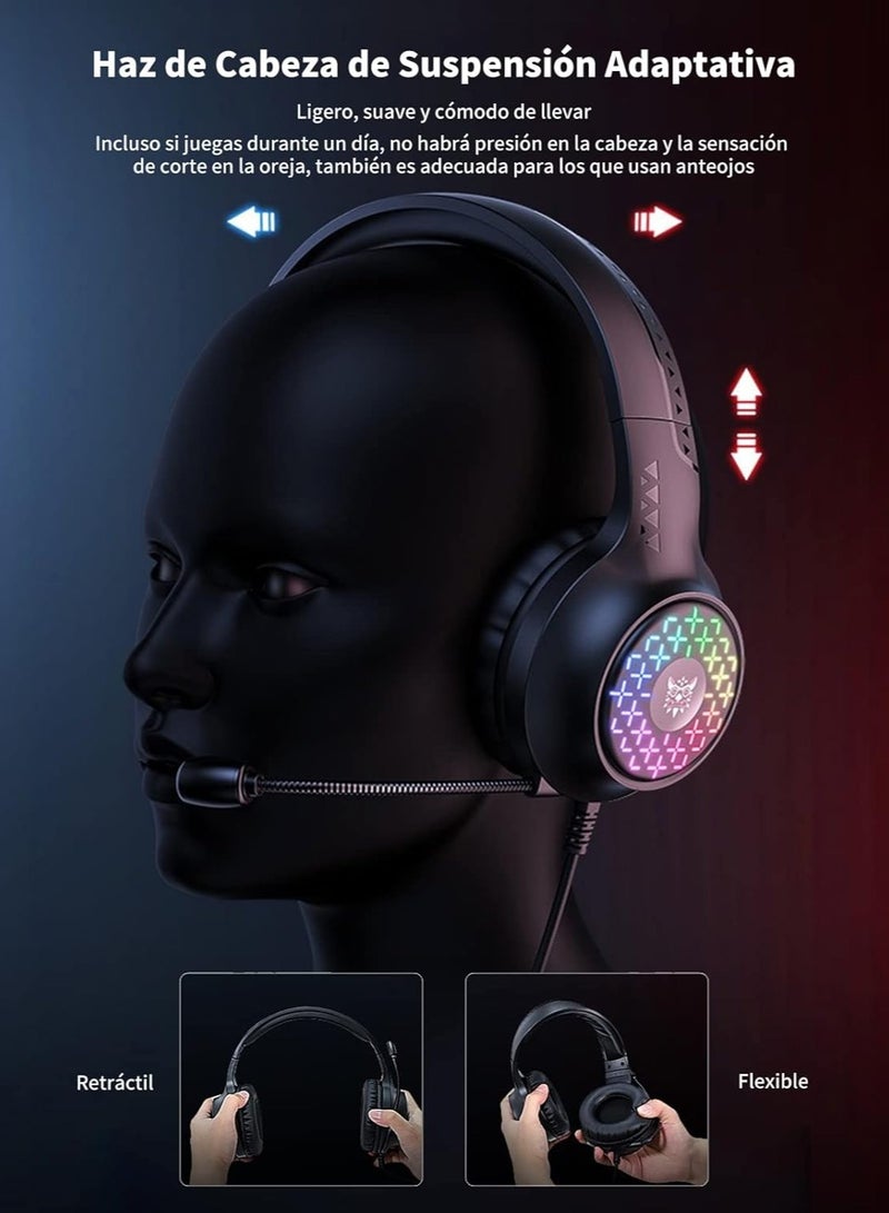 onikuma X7 PRO Gaming Headset – Stereo Sound RGB Gaming headphone With Mic – 3.5 mm jack + USB for Light For PC mobile phone consoles PS4-5 ,  Xbox One | Black - Image 3