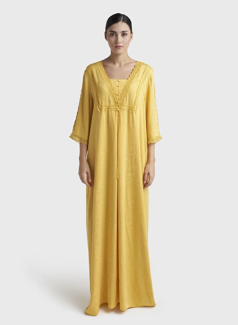 Kashkha Gold Jacquard Self-Print Rayon Long Nightwear Dress (CNH505)
