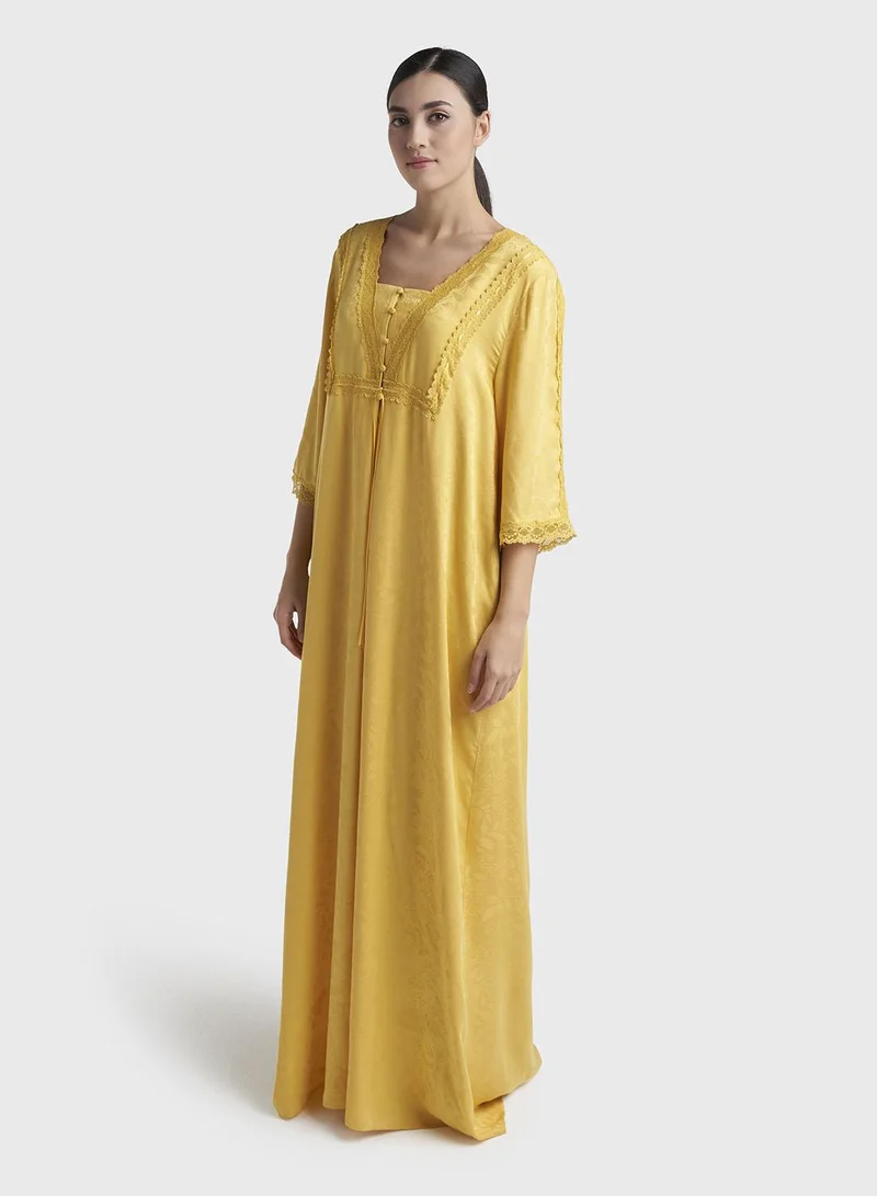 Kashkha  Gold Jacquard Self-Print Rayon Long Nightwear Dress (CNH505) for Women | Best Price UAE
