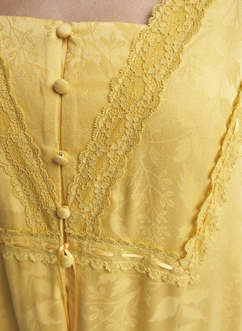 Kashkha  Gold Jacquard Self-Print Rayon Long Nightwear Dress (CNH505) for Women | Best Price UAE