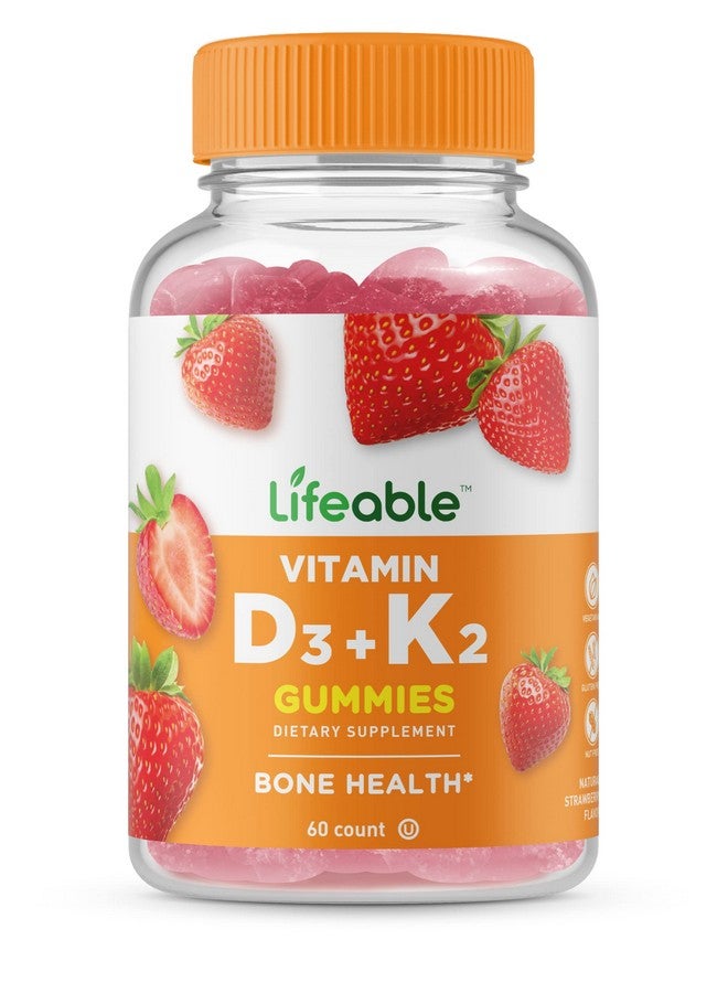 Lifeable Vitamin D3 + K2 Great Tasting Natural Flavor Gummy Supplement Vitamins Gluten Free Vegetarian And Non Gmo Chewable For Strong And Healthy Bones 60 Gummies (Adults) - Image 2
