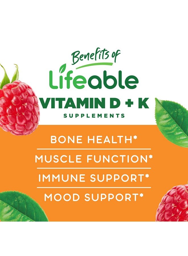 Lifeable Vitamin D3 + K2 Great Tasting Natural Flavor Gummy Supplement Vitamins Gluten Free Vegetarian And Non Gmo Chewable For Strong And Healthy Bones 60 Gummies (Adults) - Image 4