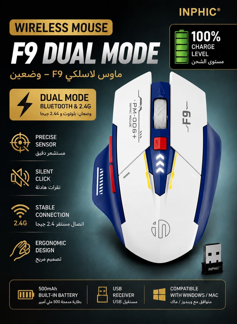 inphic F9 Wireless Mouse Rechargeable Sci-Fi Mecha Style 2400dpi Silent Office Mouse 2.4G Mice For Laptop PC with 2.4G USB Receiver - Image 1