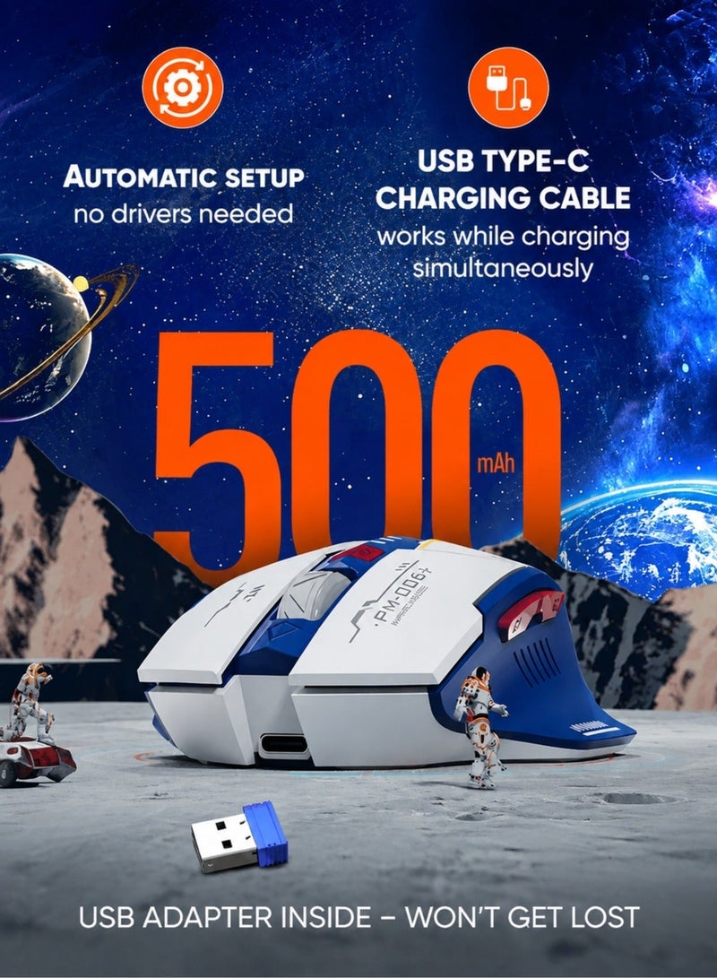inphic ماوس لاسلكي F9 قابل لإعادة الشحن بتصميم خيال علمي ميكانيكي بدقة 2400 نقطة في البوصة، ماوس مكتب صامت 2.4 جيجاهرتز لأجهزة الكمبيوتر المحمولة مع مستقبل USB 2.4 جيجاهرتز - Image 5