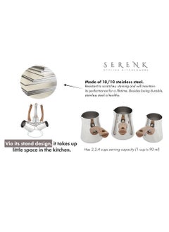 Serenk 4 Pieces Stainless Steel Turkish Coffee Pot Set, Stove Top Coffee Maker, 2-3-4 Cups Turkish Coffee Maker Pots, Coffee Pot Stand with 3 Coffee Pots, Bakelit Handles, Serenk Definition Series  - Image 5