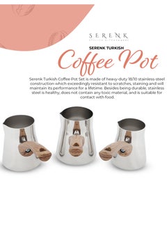 Serenk 4 Pieces Stainless Steel Turkish Coffee Pot Set, Stove Top Coffee Maker, 2-3-4 Cups Turkish Coffee Maker Pots, Coffee Pot Stand with 3 Coffee Pots, Bakelit Handles, Serenk Definition Series  - Image 2