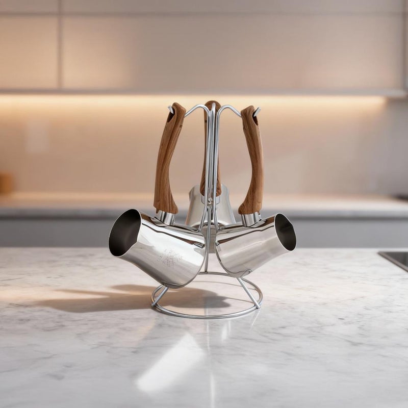 سيرينك التعريف طقم إبريق قهوة تركي من الستانلس ستيل مع حامل - Image 5