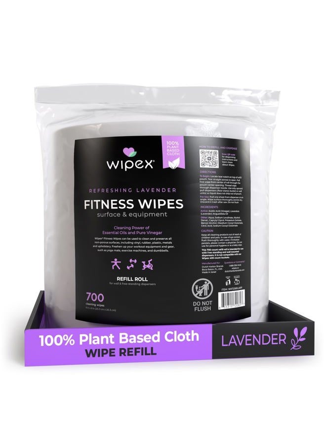 Wipex Plant-Based Gym Wipes Refill - 700 Count, 8"x8" Gym Cleaner for Equipment with Vinegar & Lavender Essential Oil, Fits Dispensers, Lavender Scented Fitness Equipment Wipes, Pack of 1 - Image 1