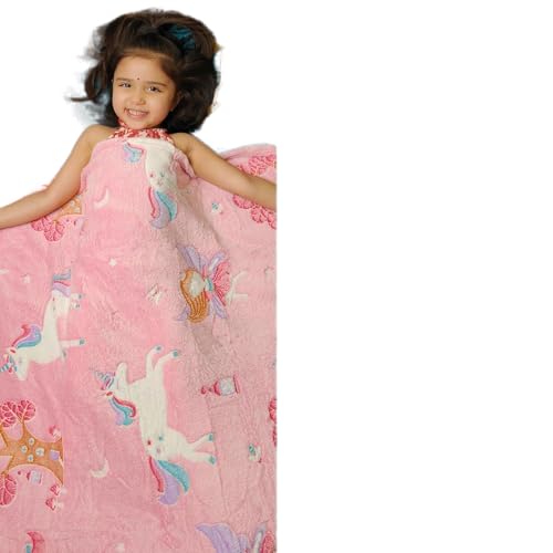 Famyo® Queen Size Glow in The Dark Blanket for Kids - Unicorn & Fairy | 200x152 cm, 0-15 Years | Soft Flannel Fleece Throw | Cozy & Warm All-Season Glow Blanket | Ideal Gift for Boys & Girls (Pink) - Image 2
