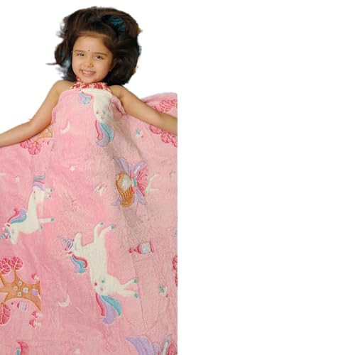 Famyo® Queen Size Glow in The Dark Blanket for Kids - Unicorn & Fairy | 200x152 cm, 0-15 Years | Soft Flannel Fleece Throw | Cozy & Warm All-Season Glow Blanket | Ideal Gift for Boys & Girls (Pink) - Image 1