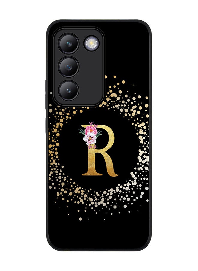 Stylizedd Rugged Black edge case for Vivo V30 Lite 5G, Slim fit Flexible Cover -  Custom Monogram Initial Letter Floral Pattern Alphabet - R ( Black ) - Image 1