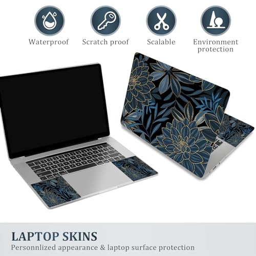ARTSO 12 13 14 15 15.4 15.6 Inches Laptop Skin Sticker Decal Universal Netbook Skin Sticker Reusable Soft Notebook Art Protector Cover Decal, Blue Flower - Image 2