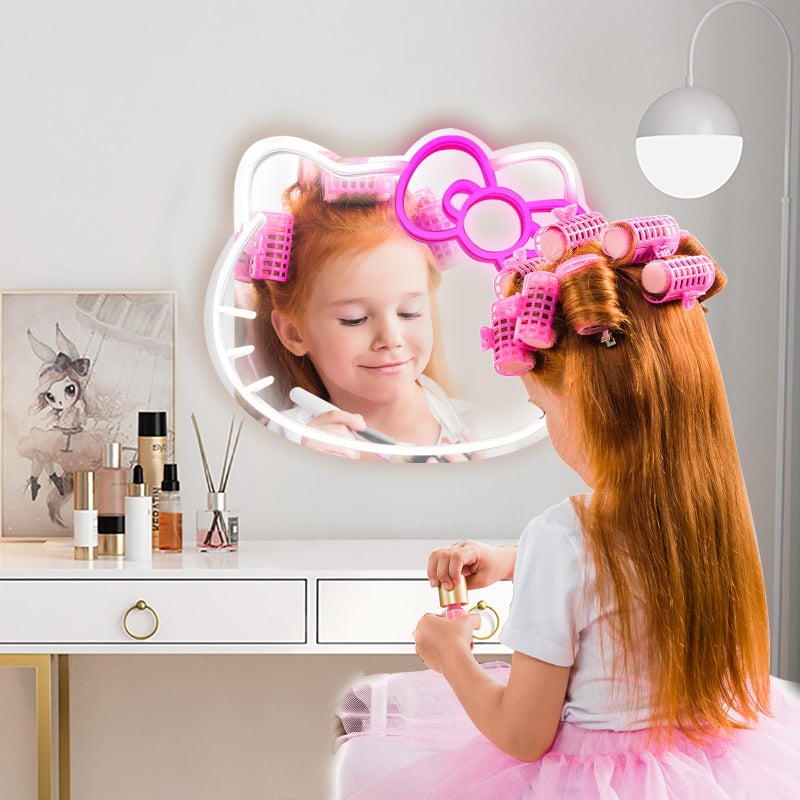 MCJSGSP Anime Hello Kit Mirror with Light Neon Signs for Wall Decor, Teen Girl Giftï¼ŒMakeup Mirror neon Sign Room Decor (14.6 * 12.2 inch) - Image 3