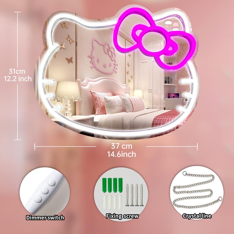MCJSGSP Anime Hello Kit Mirror with Light Neon Signs for Wall Decor, Teen Girl Giftï¼ŒMakeup Mirror neon Sign Room Decor (14.6 * 12.2 inch) - Image 4