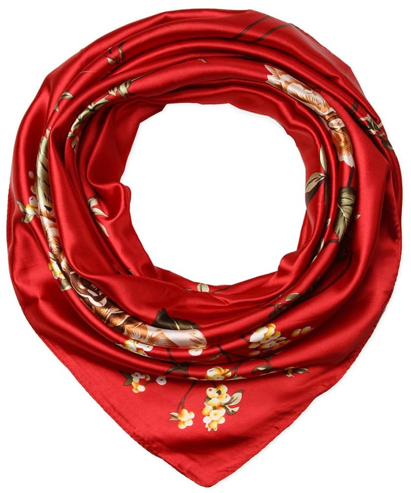 corciova Women Satin Square Silk Feeling Hair Scarf 35 x 35 Flower Carnelian Curly Headband Tie Sleeping at Night Bandana - Image 1