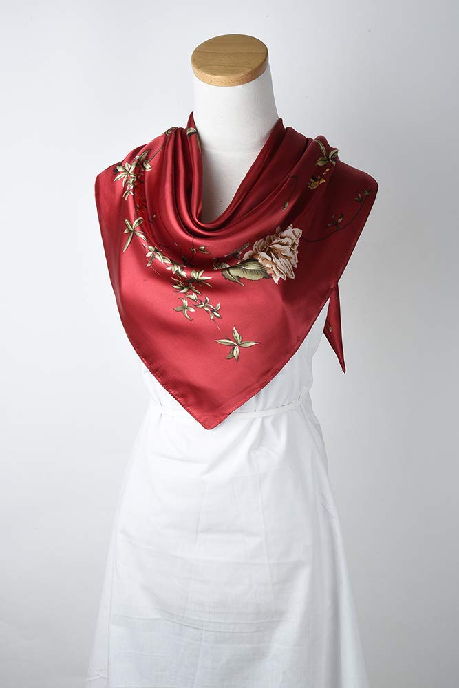 corciova Women Satin Square Silk Feeling Hair Scarf 35 x 35 Flower Carnelian Curly Headband Tie Sleeping at Night Bandana - Image 5