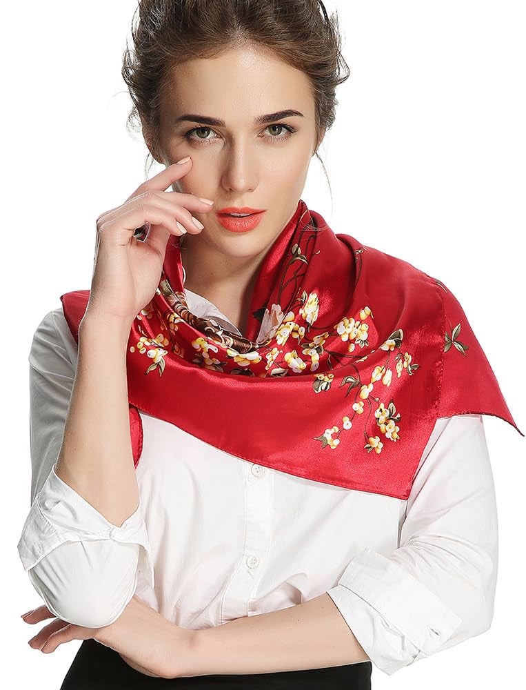 corciova Women Satin Square Silk Feeling Hair Scarf 35 x 35 Flower Carnelian Curly Headband Tie Sleeping at Night Bandana - Image 2