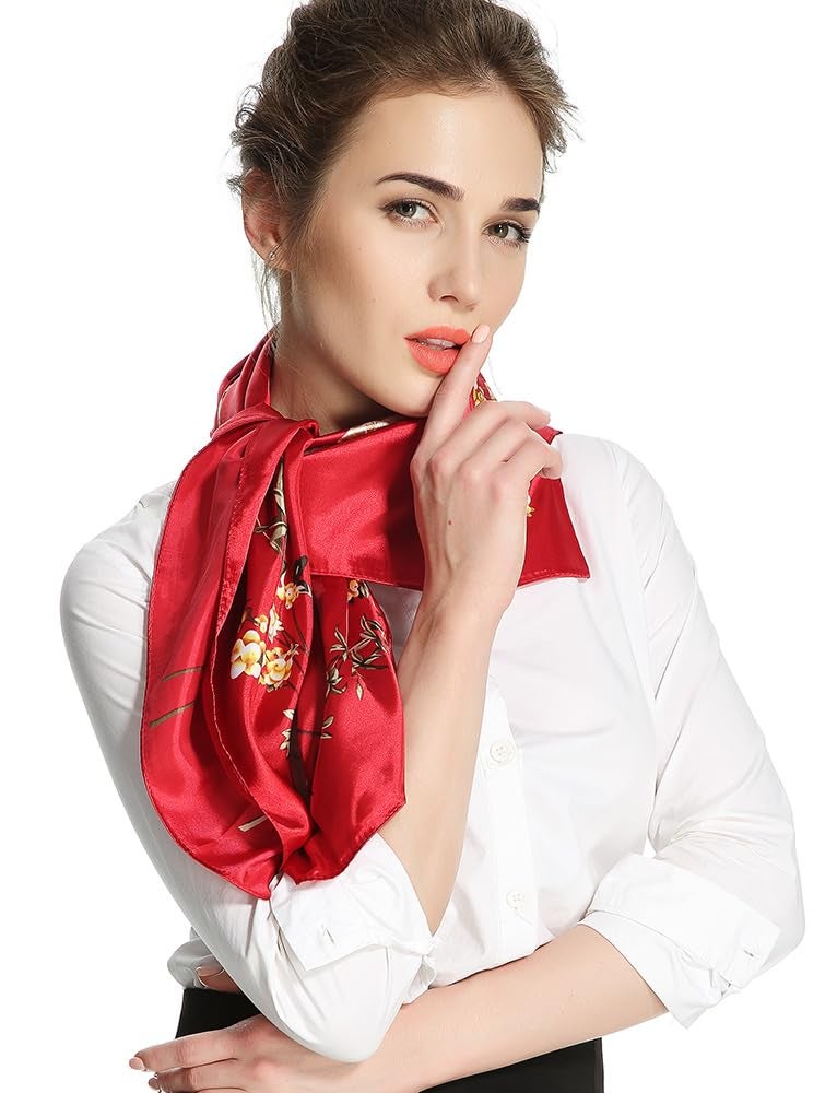 corciova Women Satin Square Silk Feeling Hair Scarf 35 x 35 Flower Carnelian Curly Headband Tie Sleeping at Night Bandana - Image 3