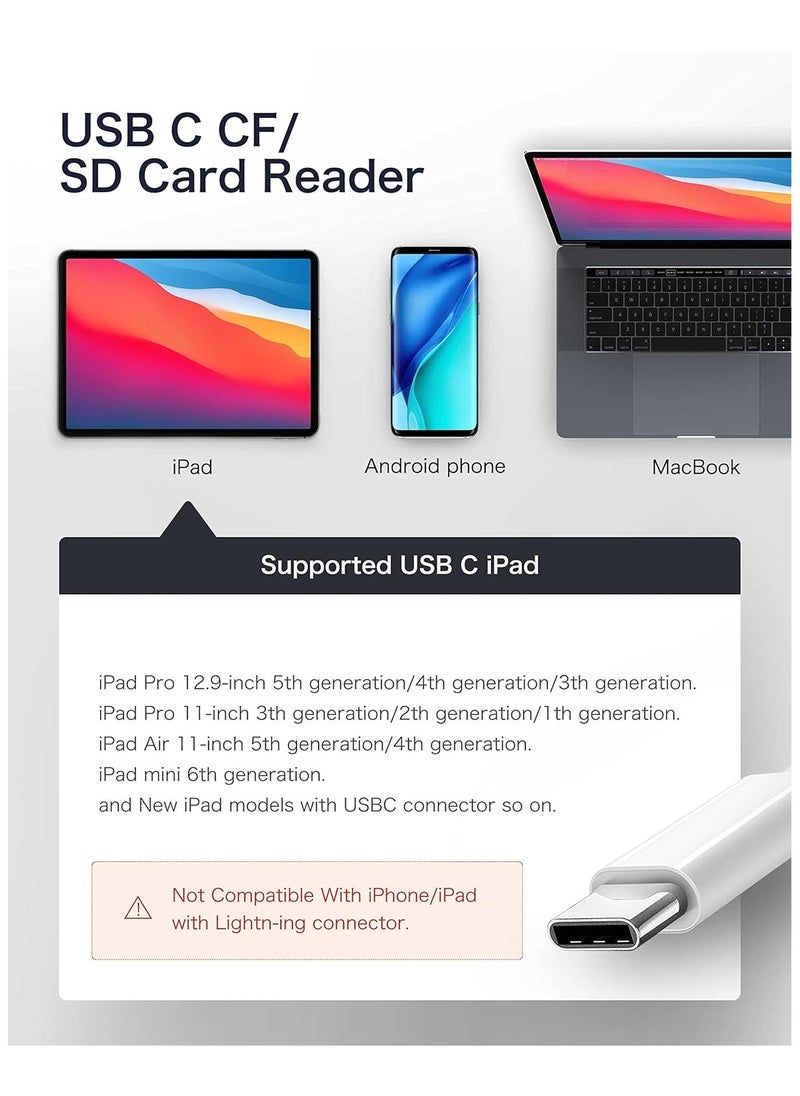 Generic - USB C SD Card Reader for iPhone 15/iPad/Mac, USB C to SD CF, Type C SD Memory Card Adapter with Compact Flash/CF/SD/MicroSD Slots Compatible with iPad MacBook Pro/Air/Mini Mac Laptop - Image 1