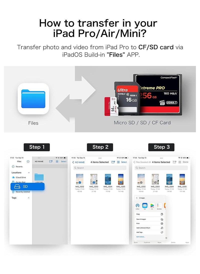 Generic - USB C SD Card Reader for iPhone 15/iPad/Mac, USB C to SD CF, Type C SD Memory Card Adapter with Compact Flash/CF/SD/MicroSD Slots Compatible with iPad MacBook Pro/Air/Mini Mac Laptop - Image 1