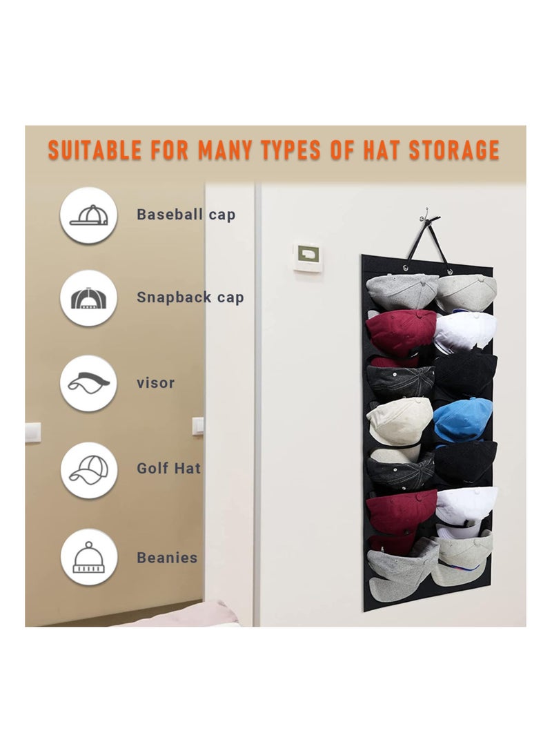 14 Pocket Over The Door Baseball Cap Organizer - Foldable Felt Fabric Hat Rack for Wall or Closet, Double Row Design for Efficient Storage of Baseball Hats.  - Image 3
