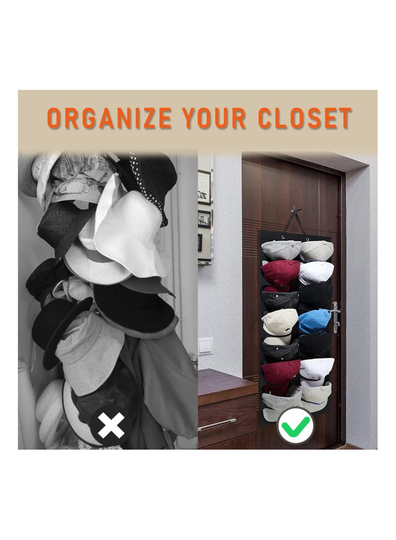 14 Pocket Over The Door Baseball Cap Organizer - Foldable Felt Fabric Hat Rack for Wall or Closet, Double Row Design for Efficient Storage of Baseball Hats.  - Image 5