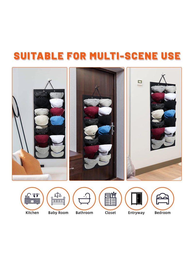 14 Pocket Over The Door Baseball Cap Organizer - Foldable Felt Fabric Hat Rack for Wall or Closet, Double Row Design for Efficient Storage of Baseball Hats.  - Image 4