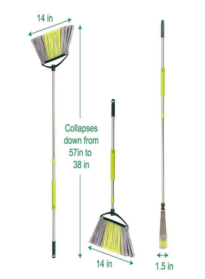 Pine Sol Pine-Sol Indoor Jumbo Broom with Long, Stainless Steel Collapsible Handle for Easy Storage, Heavy Duty Angle Bristles for Wood, Tile, Linoleum, and More - Sweeps Wet or Dry Debris - Image 2