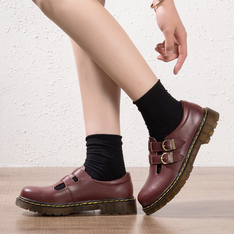 Women'S Vintage Mary Jane Shoes British Fashion All-Match Trendy Shoes Bean Shoes Buckle Plus Size 41 Casual Women'S Shoes - Image 2