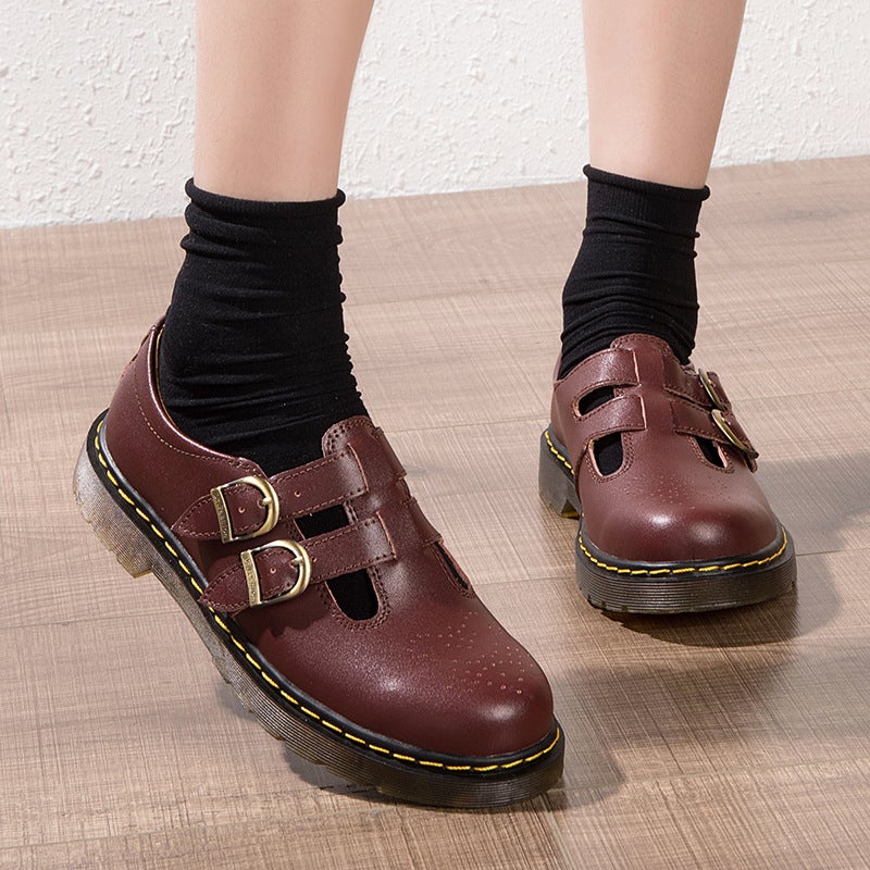 Women'S Vintage Mary Jane Shoes British Fashion All-Match Trendy Shoes Bean Shoes Buckle Plus Size 41 Casual Women'S Shoes - Image 5