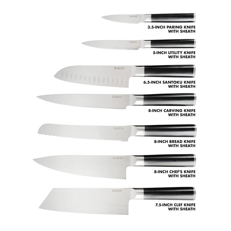 Babish 14-Piece Full Tang Forged Kitchen Knife Set â€“ High-Carbon 1.4116 German Steel Cutlery with Protective Sheaths â€“ Professional Chef Knife Set - Image 3