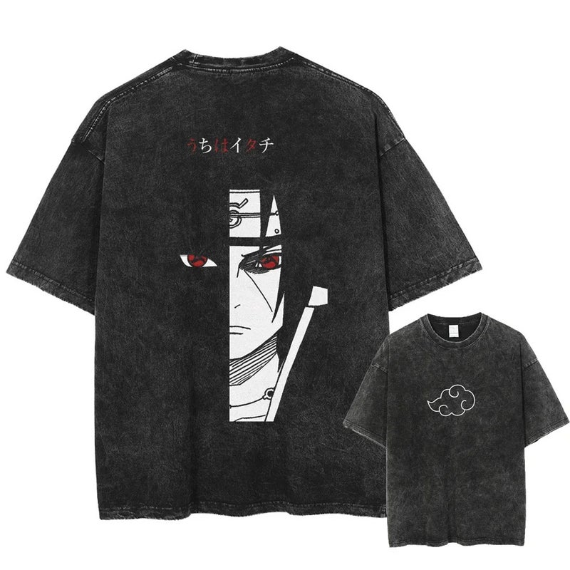 Naruto Anime Print Washed Cotton Tee Summer 2024 2 washed black 