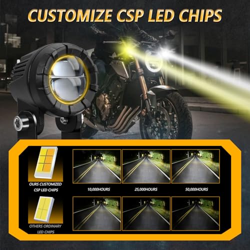 AUOKAY Motorcycle LED Driving Fog Lights 60W Amber/White Dual Color Auxiliary Light with No/Off Switch Wiring Harness Waterproof Fit for Motorcycle Motorbike Dirt Bike SUV ATV UTV,Pack of 2 - Image 4