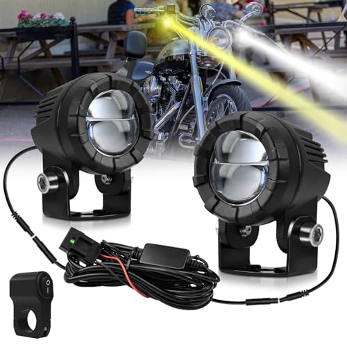 AUOKAY Motorcycle LED Driving Fog Lights 60W Amber/White Dual Color Auxiliary Light with No/Off Switch Wiring Harness Waterproof Fit for Motorcycle Motorbike Dirt Bike SUV ATV UTV,Pack of 2 - Image 1