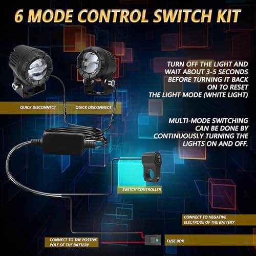 AUOKAY Motorcycle LED Driving Fog Lights 60W Amber/White Dual Color Auxiliary Light with No/Off Switch Wiring Harness Waterproof Fit for Motorcycle Motorbike Dirt Bike SUV ATV UTV,Pack of 2 - Image 5