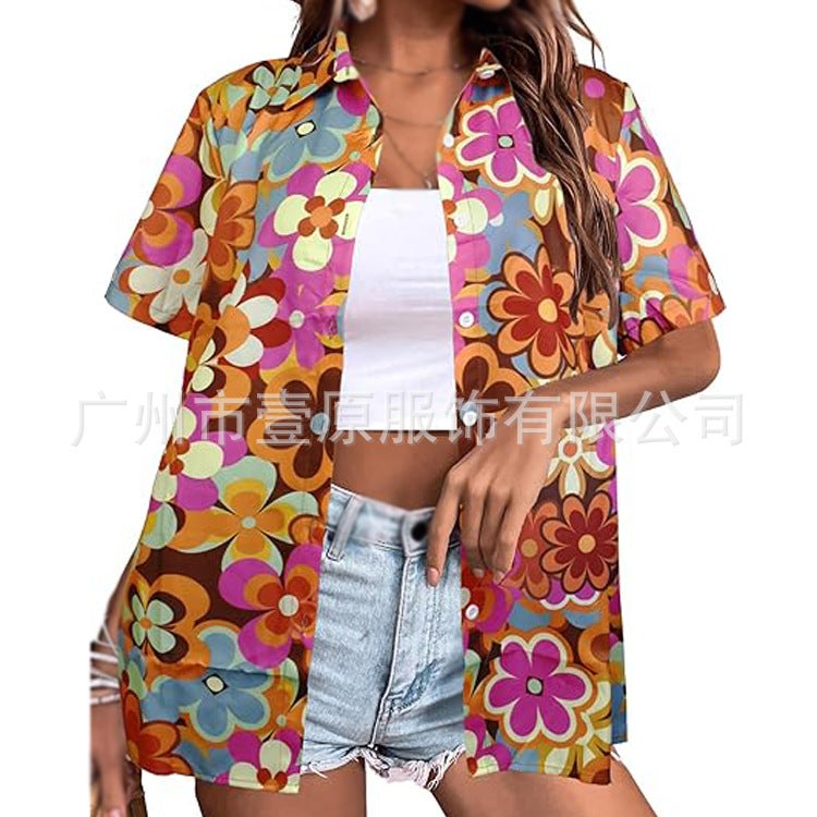 2025 80S And 90S Hawaiian Shirt Lapel Retro Printed Shirt - Image 3