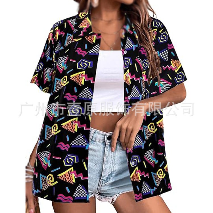 2025 80S And 90S Hawaiian Shirt Lapel Retro Printed Shirt - Image 1