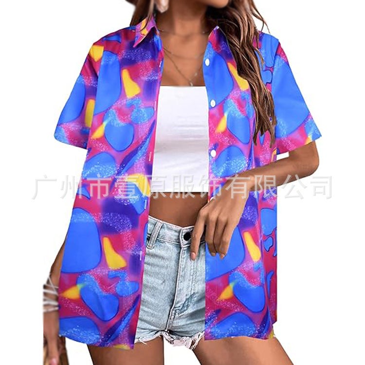 2025 80S And 90S Hawaiian Shirt Lapel Retro Printed Shirt - Image 2