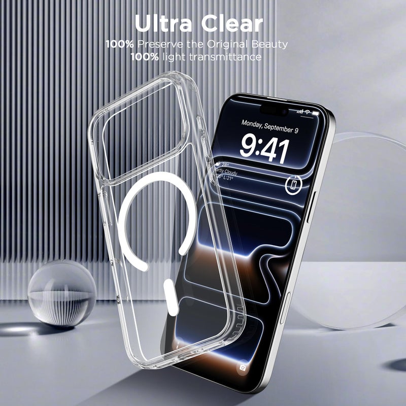 CACOE Magnetic Case for iPhone 17 Pro Max 6.9 inch-Compatible with MagSafe & Magnetic Car Phone Mount,Not Yellowing Anti-Scratch (Clear) - Image 5