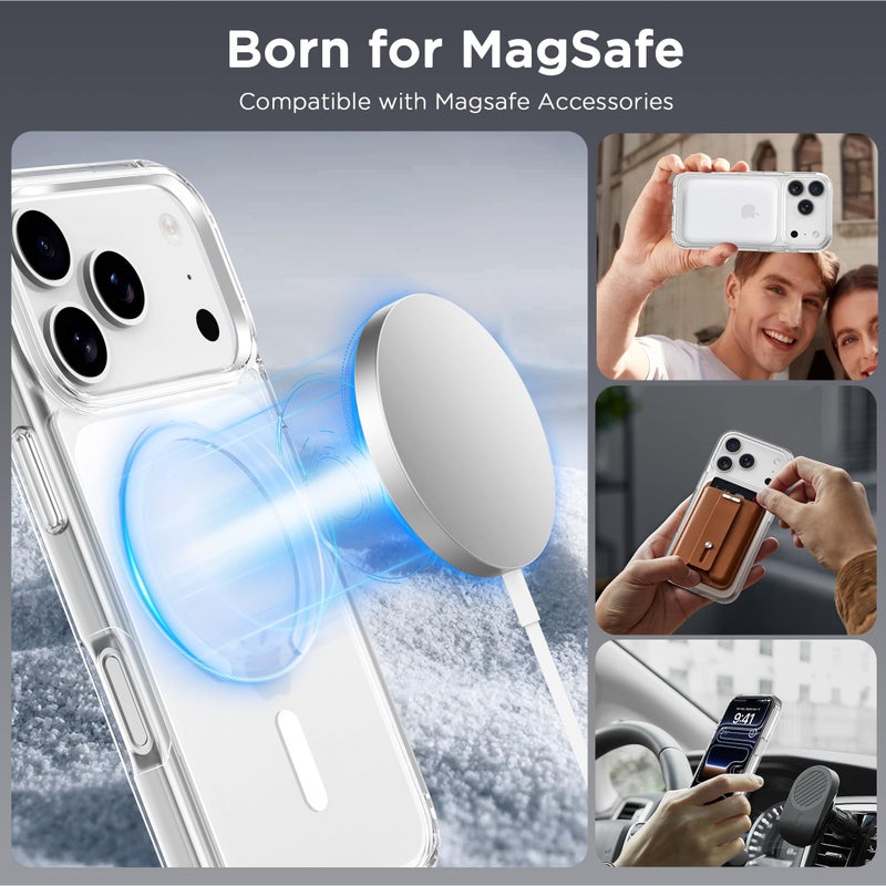 CACOE Magnetic Case for iPhone 17 Pro Max 6.9 inch-Compatible with MagSafe & Magnetic Car Phone Mount,Not Yellowing Anti-Scratch (Clear) - Image 4