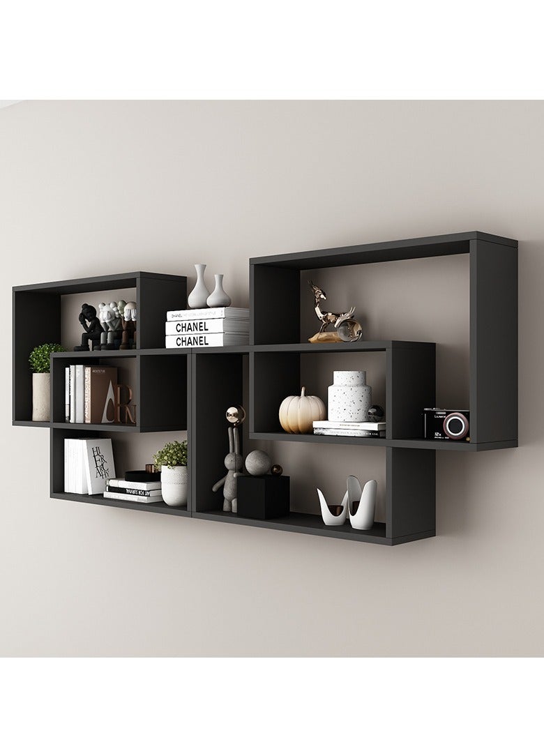 XiuWoo Extra Large Unique Wood Wall Mounted Floating Shelves, 2 Square Interlocking Decorative Wall Shelf Geometric Box Shelves, Hanging Shelf Storage Rack, Home Display Rack for Home, Office, Bathroom  - Image 3
