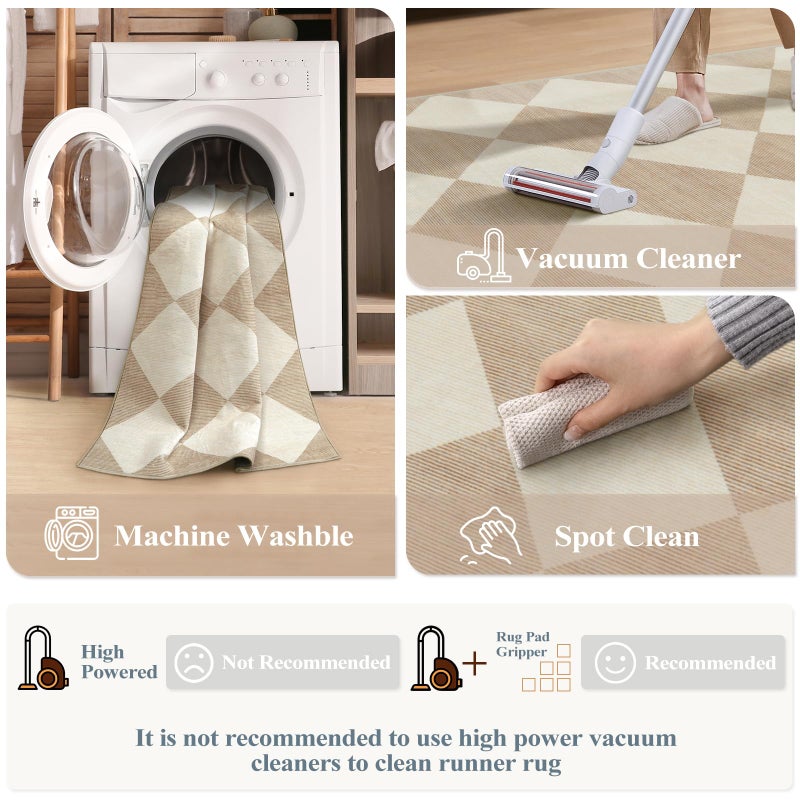 Beeiva Checkered Print Washable Indoor Door Mats for Entryway, 2x3 Non Slip Ultra Thin Bathroom Rugs Fit Under Door, Moroccan Diamond Decor Beige Small Rugs for Bedroom Kitchen Laundry Entrance - Image 4