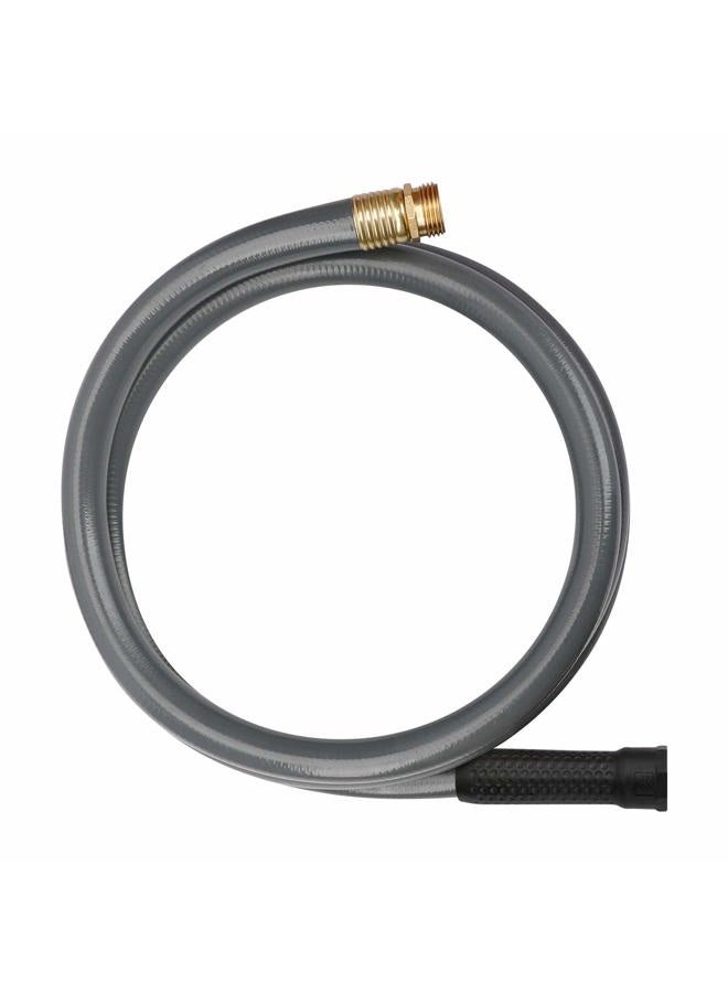 WORTH Garden 3/4in. x 5ft Short Hose - 3/4" x5' Replacement Leader Hose for Hose Reel - Grey Durable PVC Non Kinking Heavy Duty Water Hose with Brass Hose Fittings - 12-Year Warranty - Image 1