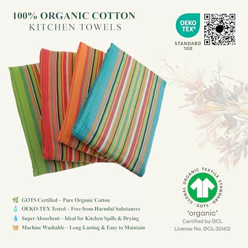 DG Collections Salsa Stripe Kitchen Dish Towels, 100% Cotton, Highly Absorbent, Multi Purpose Waffle Tea Towels for Cooking, Drying & Cleaning, 16x28 Inches, Pack of 12 - Image 2