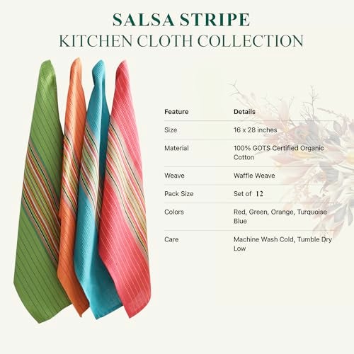 DG Collections Salsa Stripe Kitchen Dish Towels, 100% Cotton, Highly Absorbent, Multi Purpose Waffle Tea Towels for Cooking, Drying & Cleaning, 16x28 Inches, Pack of 12 - Image 4