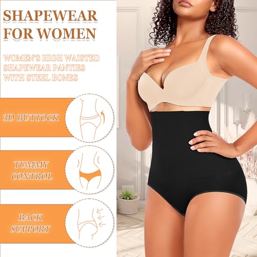 Werena Tummy Control Shapewear Panties For Women Seamless High Waist Shaping Body Shaper Girdle Underwear (#1 Black,Large) - Image 4