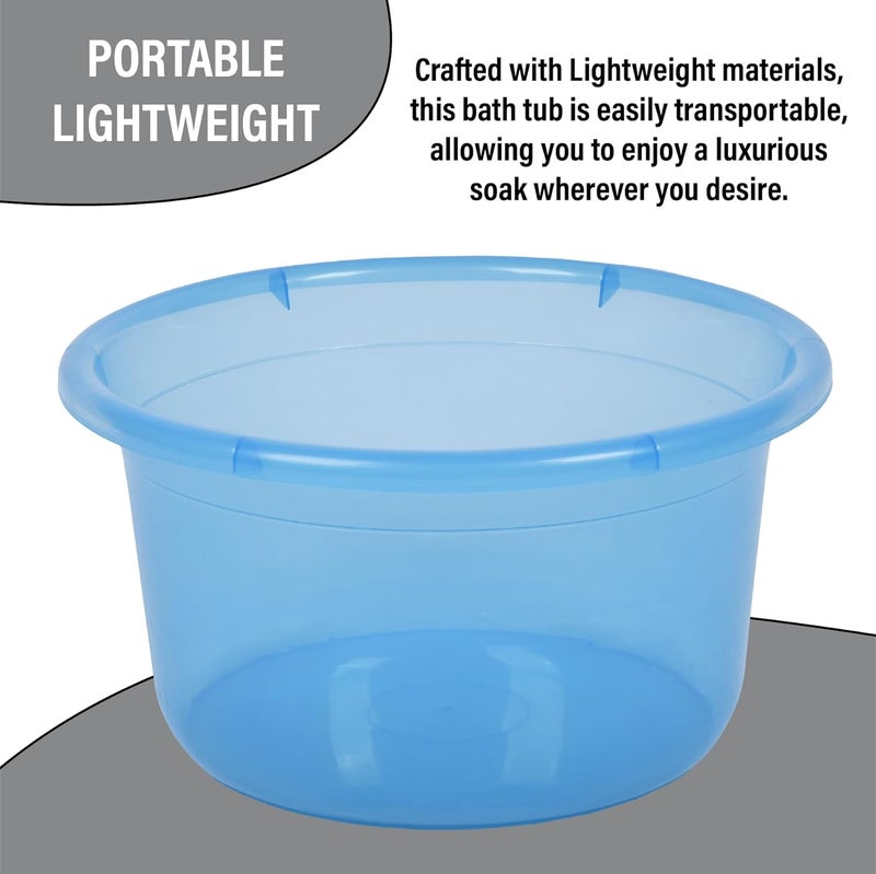 Kuber Industries Pack of 4 Bath Tub Multipurpose Bath Tub Tub for BathroomFeeding PanWashing Clothes Washing Tub Bathing Bathroom Tub 25 LTR Transparent Blue Gray - Image 2